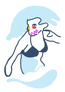 Illustration with a woman depicted surfing with Noz Stick Sunscreen in multiple colors.